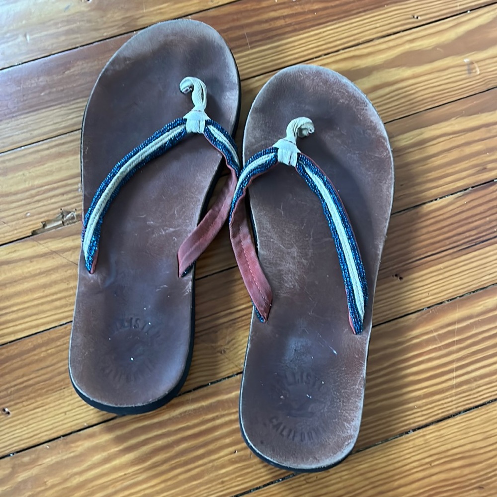 Hollister leather sandals with blue beads size 8 flip flops